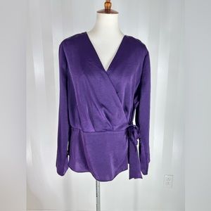 261 Worthington Purple Satin Wrap Style Top Sz XL
